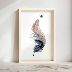 Image of a feather watercolor painting by Shayna Larsen, originals & prints available