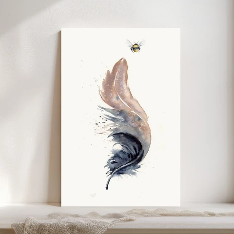 Image of a feather watercolor painting by Shayna Larsen, originals & prints available