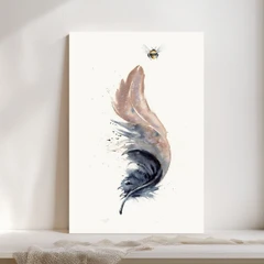 Image of a feather watercolor painting by Shayna Larsen, originals & prints available