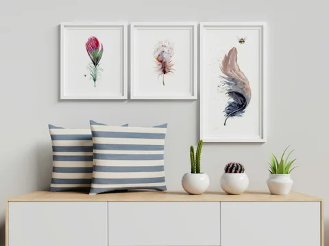Image of a feather watercolor painting by Shayna Larsen, originals & prints available