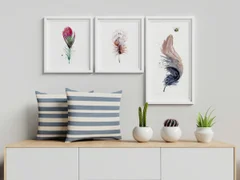 Image of a feather watercolor painting by Shayna Larsen, originals & prints available