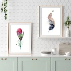 Image of a feather watercolor painting by Shayna Larsen, originals & prints available