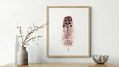 Image of a feather watercolor painting by Shayna Larsen, originals & prints available