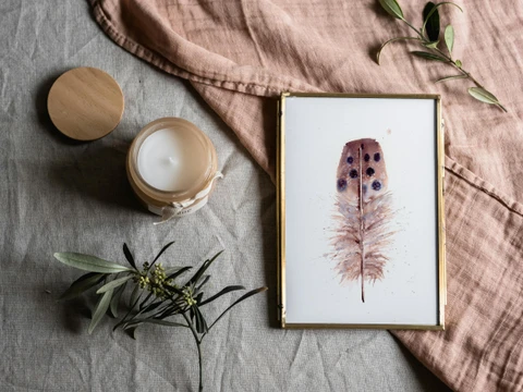 Image of a feather watercolor painting by Shayna Larsen, originals & prints available