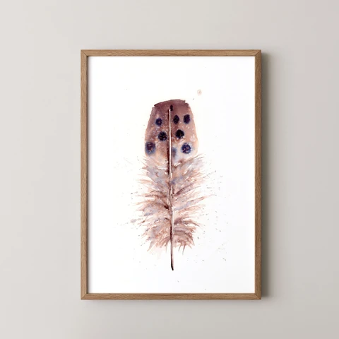 Image of a feather watercolor painting by Shayna Larsen, originals & prints available