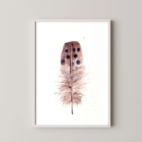 Image of a feather watercolor painting by Shayna Larsen, originals & prints available