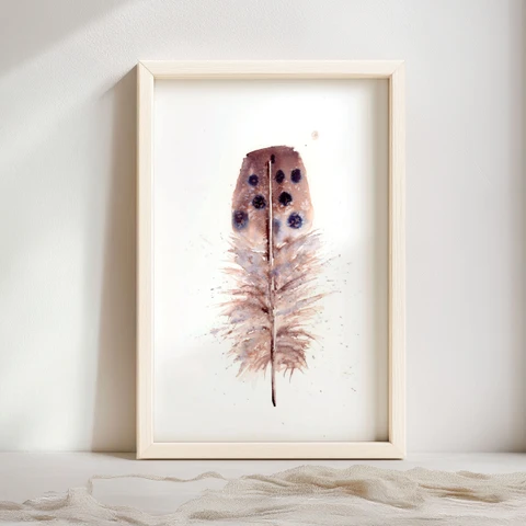 Image of a feather watercolor painting by Shayna Larsen, originals & prints available