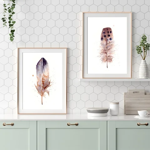 Image of a feather watercolor painting by Shayna Larsen, originals & prints available