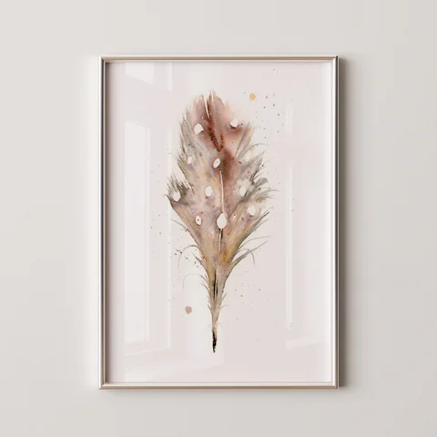 Image of a feather watercolor painting by Shayna Larsen, originals & prints available
