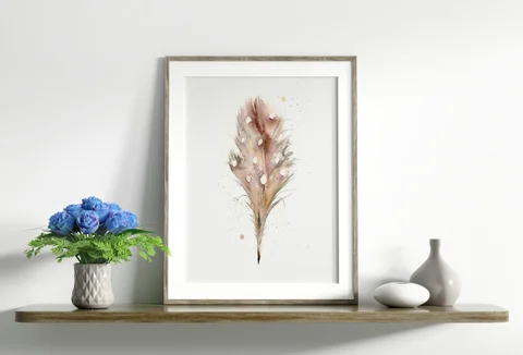 Image of a feather watercolor painting by Shayna Larsen, originals & prints available