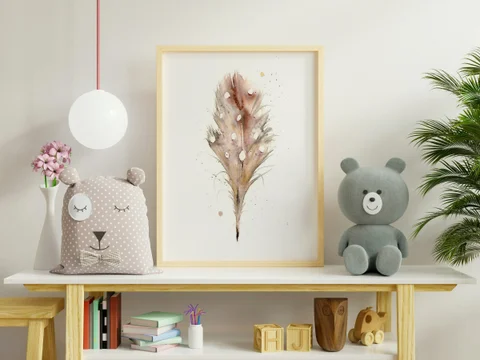 Image of a feather watercolor painting by Shayna Larsen, originals & prints available