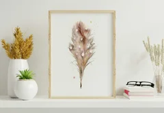 Image of a feather watercolor painting by Shayna Larsen, originals & prints available
