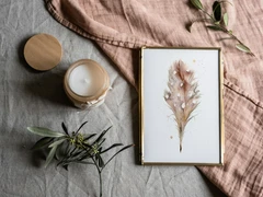 Image of a feather watercolor painting by Shayna Larsen, originals & prints available