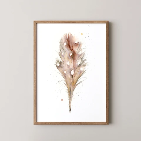 Image of a feather watercolor painting by Shayna Larsen, originals & prints available