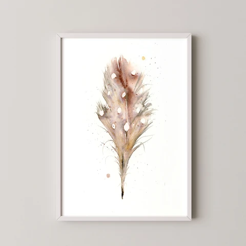Image of a feather watercolor painting by Shayna Larsen, originals & prints available