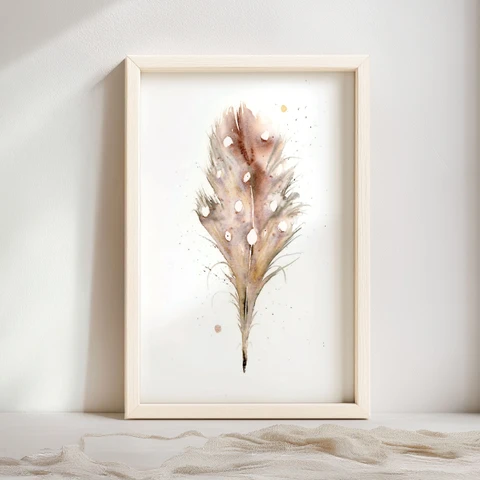 Image of a feather watercolor painting by Shayna Larsen, originals & prints available