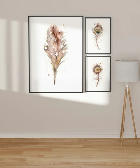 Image of a feather watercolor painting by Shayna Larsen, originals & prints available
