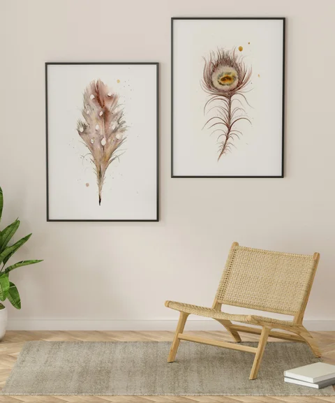 Image of a feather watercolor painting by Shayna Larsen, originals & prints available