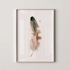 Image of a feather watercolor painting by Shayna Larsen, originals & prints available