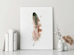 Image of a feather watercolor painting by Shayna Larsen, originals & prints available