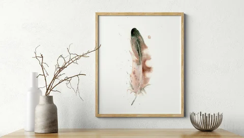Image of a feather watercolor painting by Shayna Larsen, originals & prints available