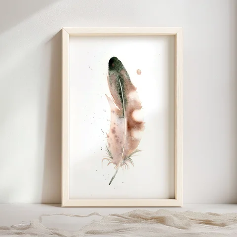 Image of a feather watercolor painting by Shayna Larsen, originals & prints available