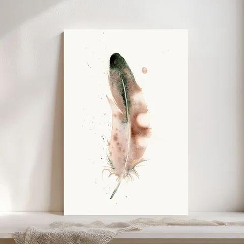 Image of a feather watercolor painting by Shayna Larsen, originals & prints available