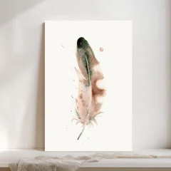 Image of a feather watercolor painting by Shayna Larsen, originals & prints available