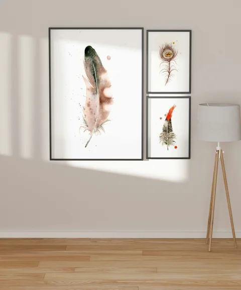 Image of a feather watercolor painting by Shayna Larsen, originals & prints available