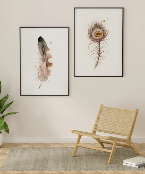 Image of a feather watercolor painting by Shayna Larsen, originals & prints available