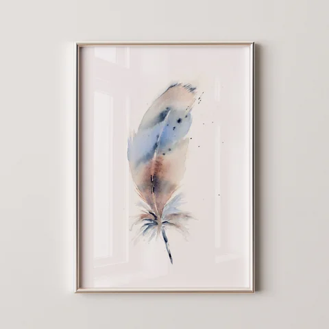 Image of a feather watercolor painting by Shayna Larsen, originals & prints available