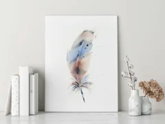 Image of a feather watercolor painting by Shayna Larsen, originals & prints available