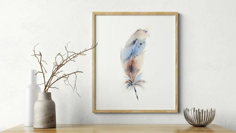 Image of a feather watercolor painting by Shayna Larsen, originals & prints available