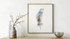 Image of a feather watercolor painting by Shayna Larsen, originals & prints available