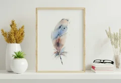 Image of a feather watercolor painting by Shayna Larsen, originals & prints available