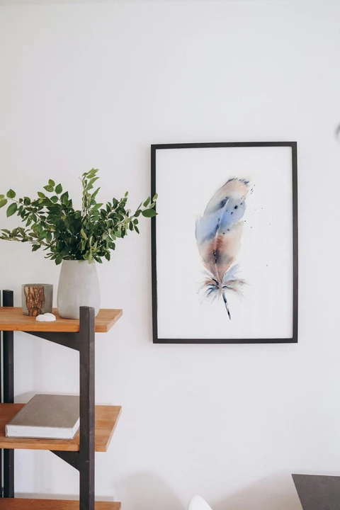 Image of a feather watercolor painting by Shayna Larsen, originals & prints available