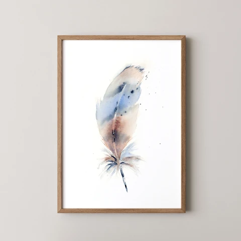 Image of a feather watercolor painting by Shayna Larsen, originals & prints available