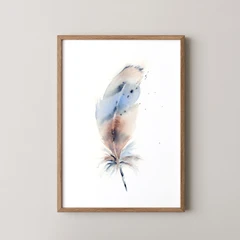 Image of a feather watercolor painting by Shayna Larsen, originals & prints available