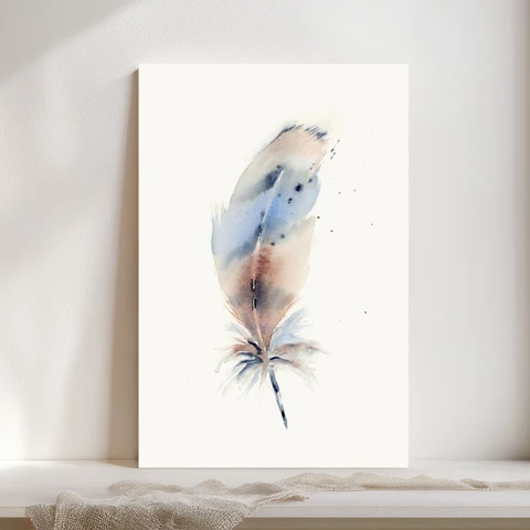 Image of a feather watercolor painting by Shayna Larsen, originals & prints available