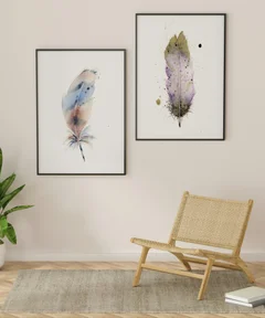Image of a feather watercolor painting by Shayna Larsen, originals & prints available