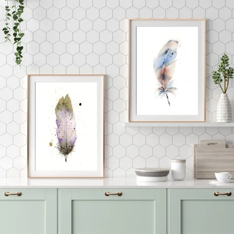 Image of a feather watercolor painting by Shayna Larsen, originals & prints available