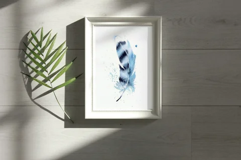 Image of a feather watercolor painting by Shayna Larsen, originals & prints available