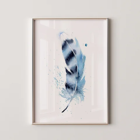 Image of a feather watercolor painting by Shayna Larsen, originals & prints available