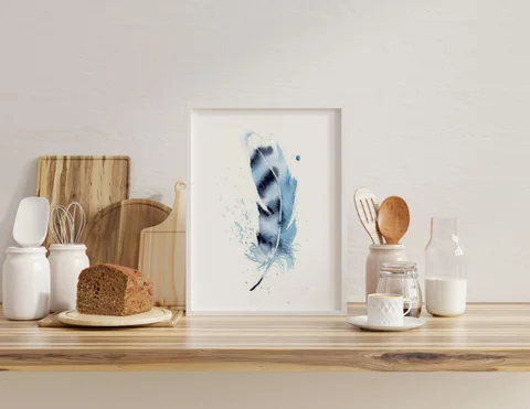 Image of a feather watercolor painting by Shayna Larsen, originals & prints available