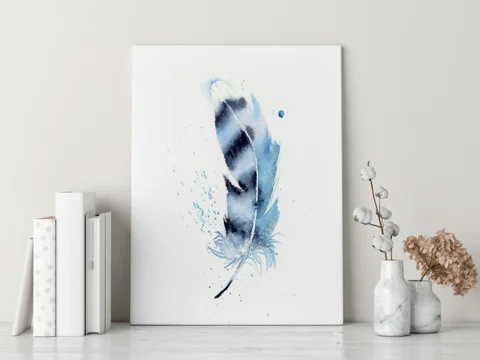 Image of a feather watercolor painting by Shayna Larsen, originals & prints available