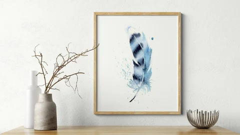 Image of a feather watercolor painting by Shayna Larsen, originals & prints available