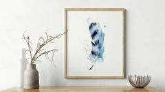 Image of a feather watercolor painting by Shayna Larsen, originals & prints available