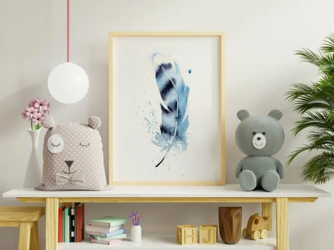 Image of a feather watercolor painting by Shayna Larsen, originals & prints available