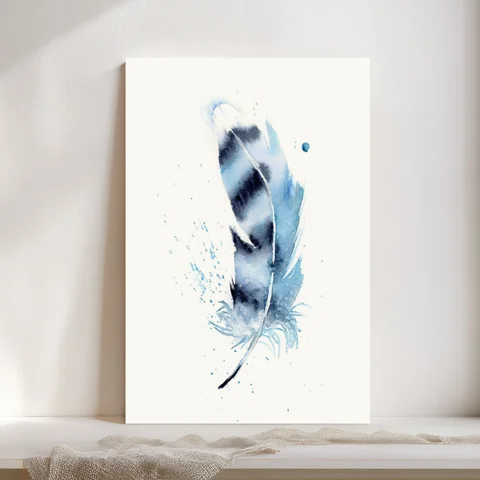 Image of a feather watercolor painting by Shayna Larsen, originals & prints available