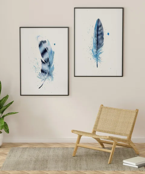 Image of a feather watercolor painting by Shayna Larsen, originals & prints available